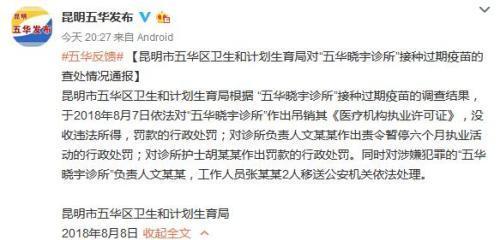 因接種過期疫苗 云南五華曉宇診所負(fù)責(zé)人被移送公安機(jī)關(guān)處理-易網(wǎng)健康<a href=http://www.jjkd2019.cn/jkys/ target=_blank class=infotextkey>養(yǎng)生</a>網(wǎng) 因接種過期疫苗 云南五華曉宇診所負(fù)責(zé)人被移送公安機(jī)關(guān)處理
