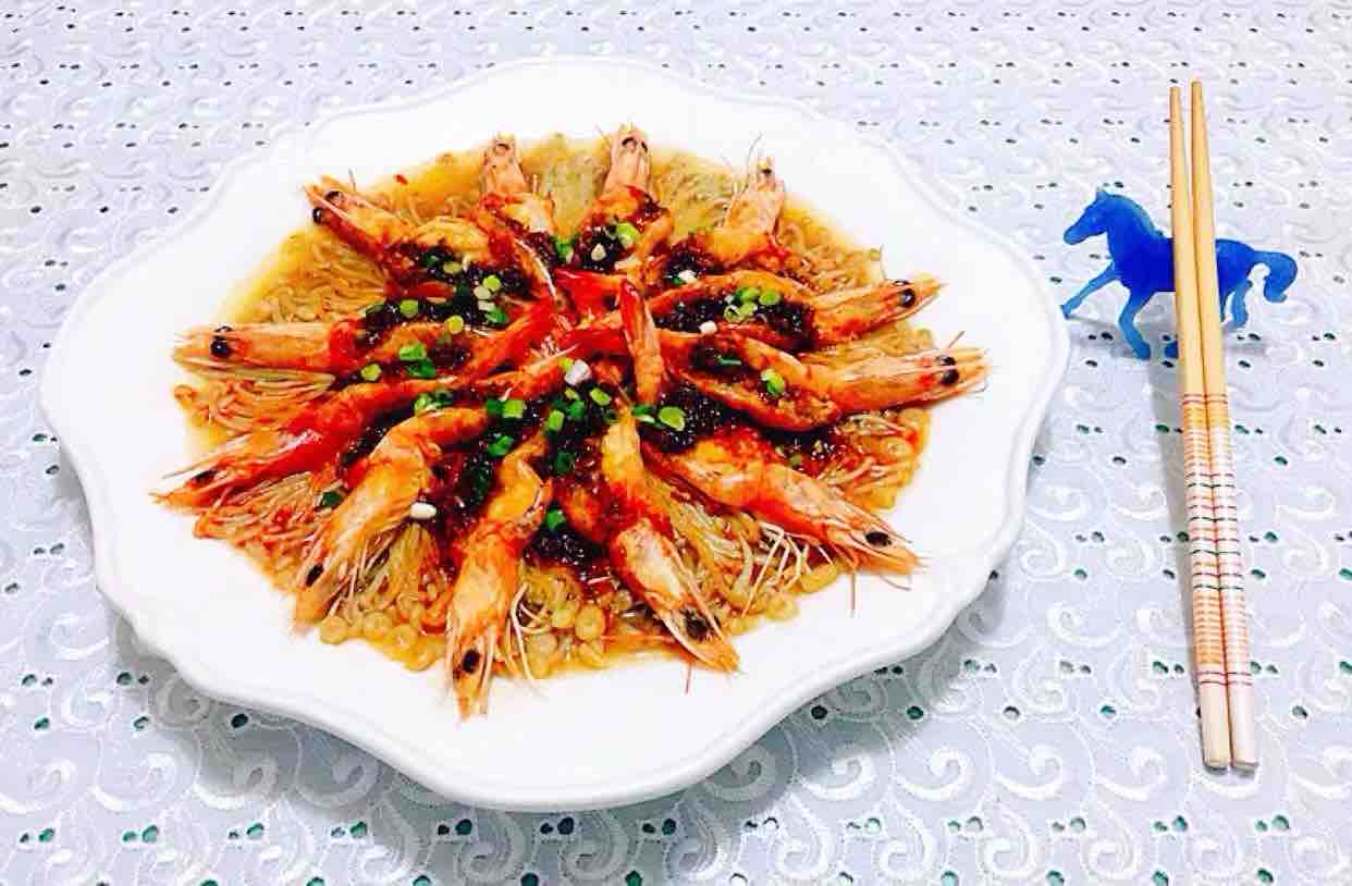 蒜蓉海蝦蒸金針菇的做法-家常味蒸菜譜