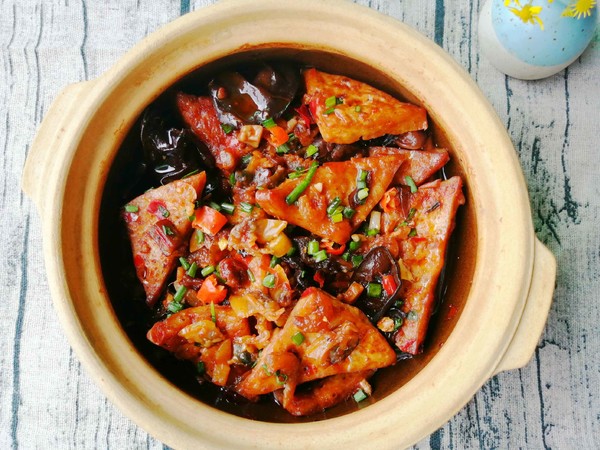 杏鮑菇蝦仁花哈醬豆腐煲的做法-香辣味燒菜譜